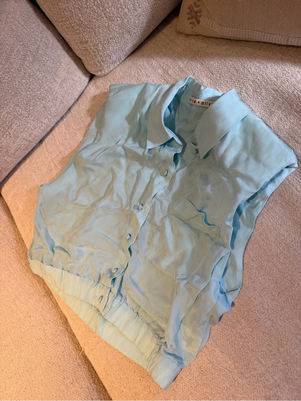 Alice + Olivia Light Blue Sleeveless Button-Front Blouse